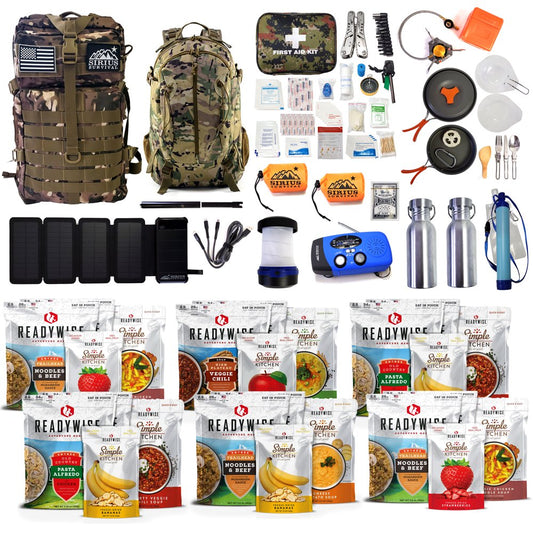 Family Comfort 72hr Emergency Survival Kit/Backpack for 2 people – Disaster Preparedness – Delicious Readywise Food, Gear, Lighting, First Aid, Tools & More - Camo