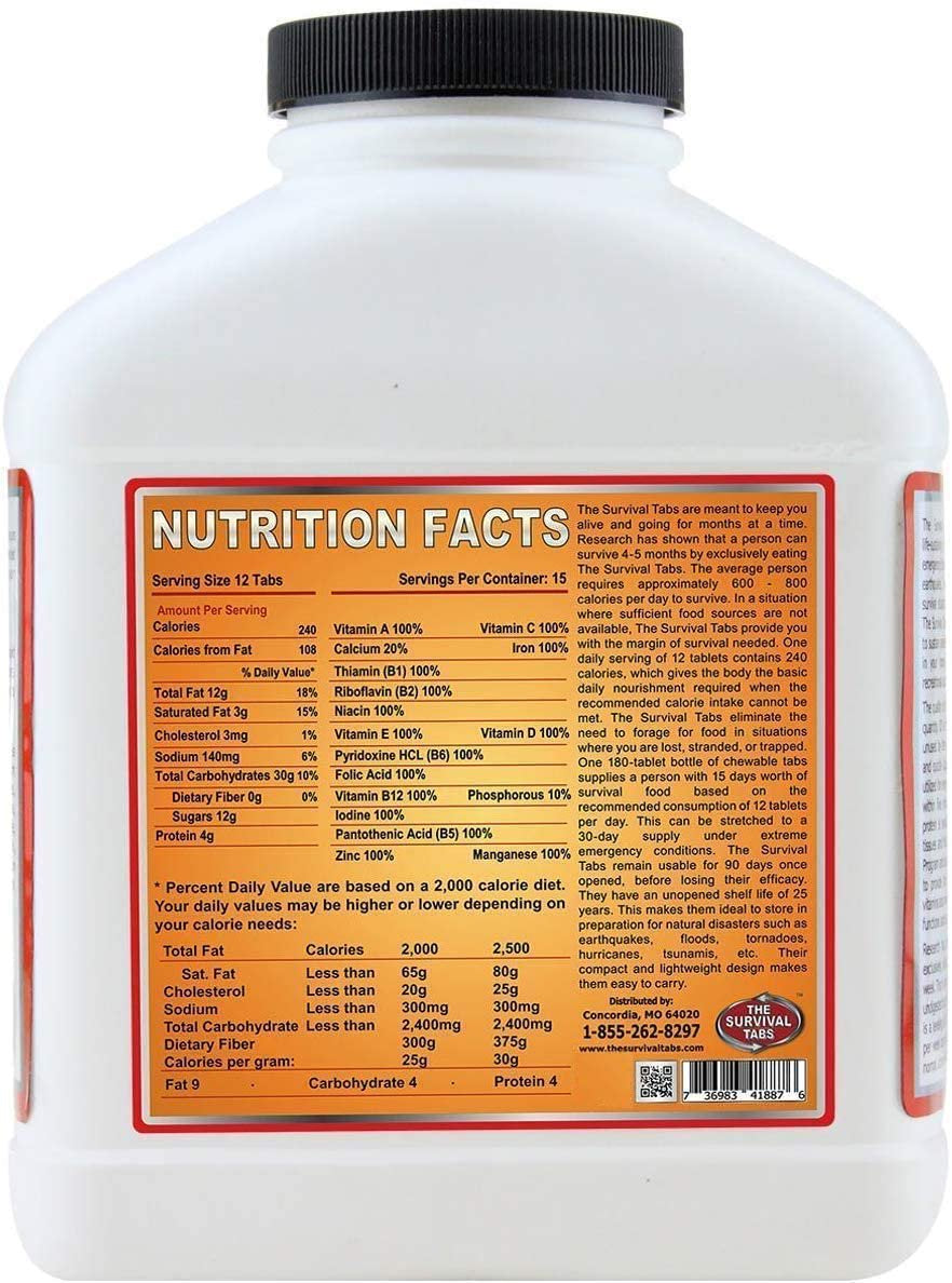 Survival Tabs 15-Day Food Supply Emergency Food Ration 180 Tabs Survival Mres for Disaster Preparedness for Earthquake Flood Tsunami Gluten Free and Non-Gmo 25 Years Shelf Life - Strawberry Flavor