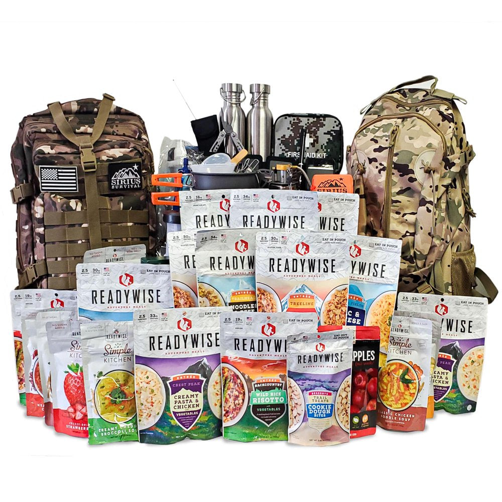 Family Comfort 72hr Emergency Survival Kit/Backpack for 2 people – Disaster Preparedness – Delicious Readywise Food, Gear, Lighting, First Aid, Tools & More - Camo