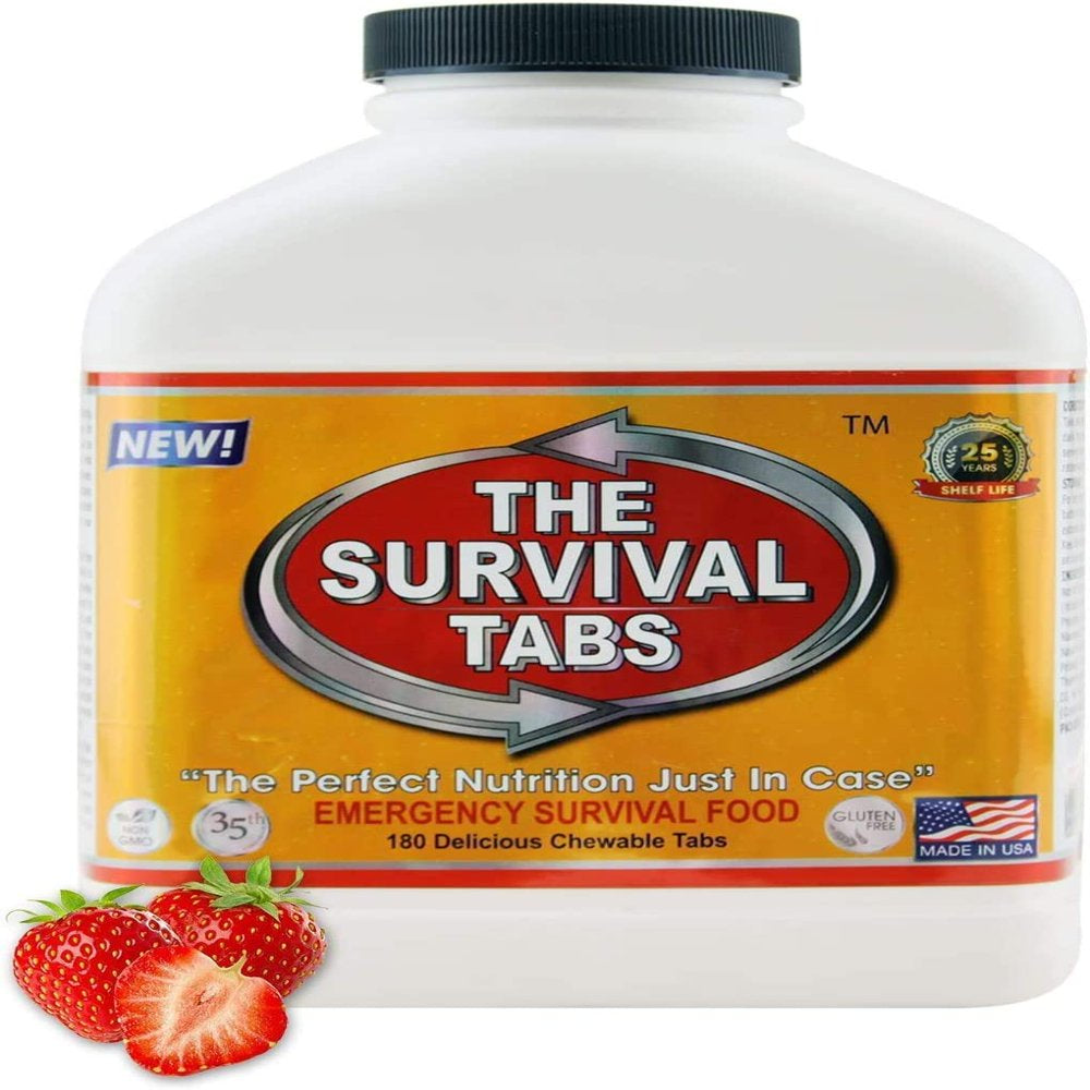 Survival Tabs 15-Day Food Supply Emergency Food Ration 180 Tabs Survival Mres for Disaster Preparedness for Earthquake Flood Tsunami Gluten Free and Non-Gmo 25 Years Shelf Life - Strawberry Flavor