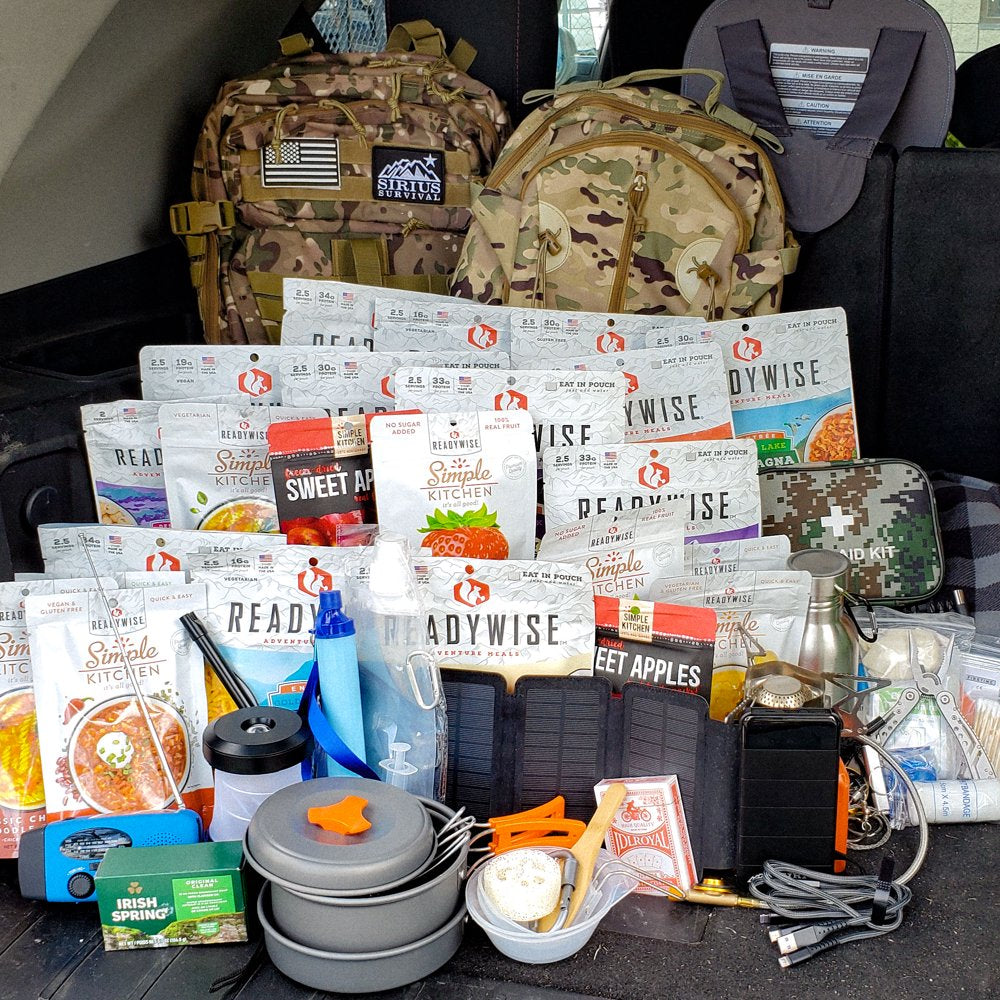 Family Comfort 72hr Emergency Survival Kit/Backpack for 2 people – Disaster Preparedness – Delicious Readywise Food, Gear, Lighting, First Aid, Tools & More - Camo