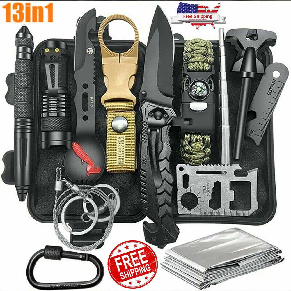 13 in 1 Survival Kit Gear Equipment for Emergency, Camping, Hiking, Wilderness, Disaster Preparedness