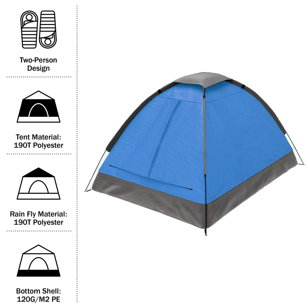 Adventure-Ready: 2-Person Camping Tent with Rain Fly, Carrying Bag, and Lightweight Design for Backpacking, Hiking, or Beach Trips (Blue)