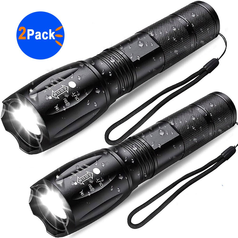 Flashlights, LED Tactical Flashlight, 5 Modes, Waterproof Focus Zoomable Camping Lanterns(2 Pack)