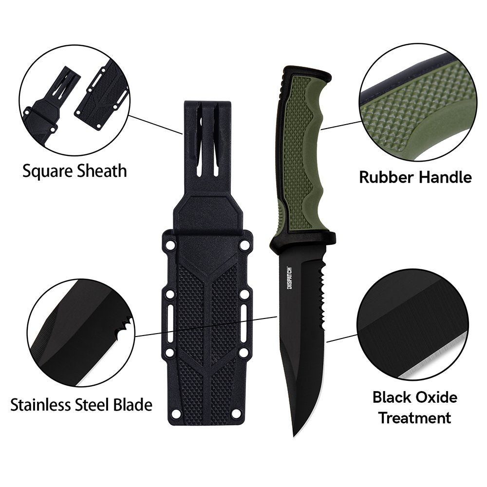 4.2" Hunting Tactical Knife, Fixed Blade Camping Knife with K-Sheath, Rubber ABS Handle for Outdoor