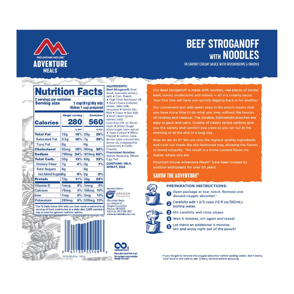 Beef Stroganoff W/Noodles, Freeze-Dried Food, 2 Servings