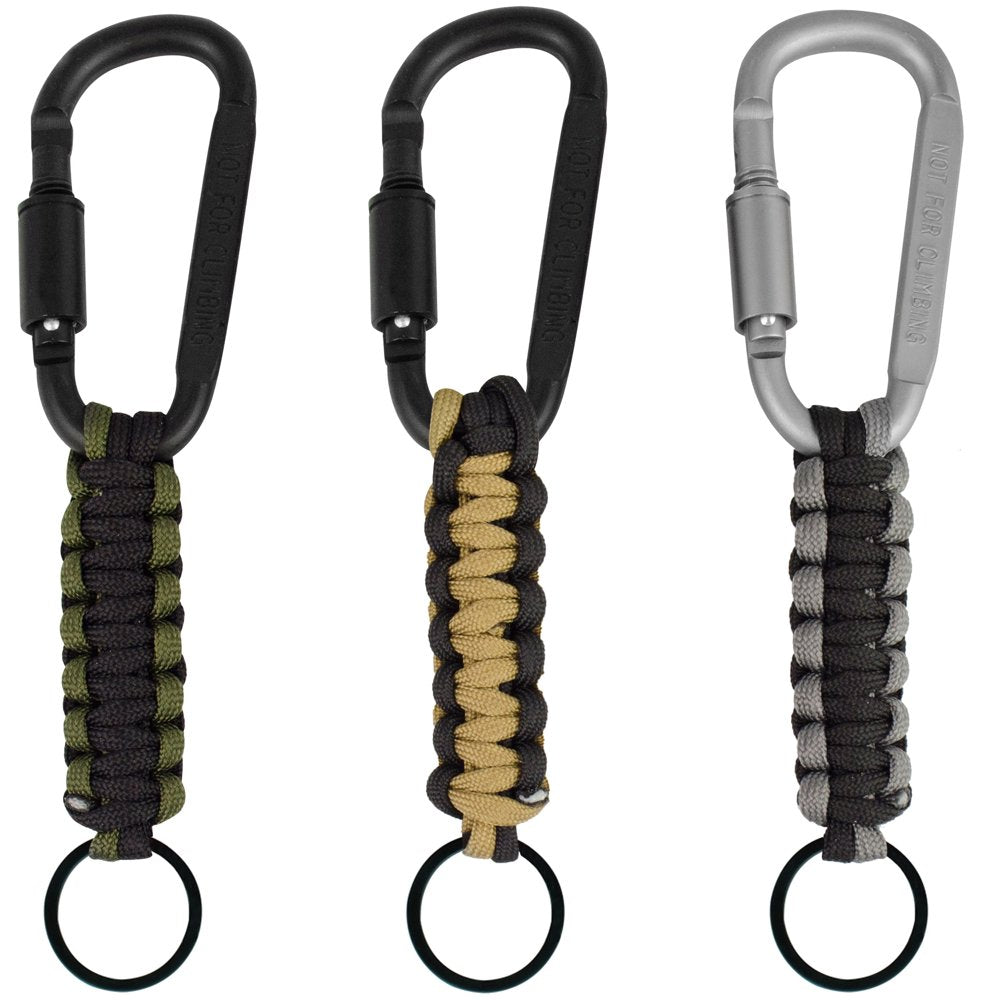 Utility Tactical Carabiner with Paracord, Black and Tan