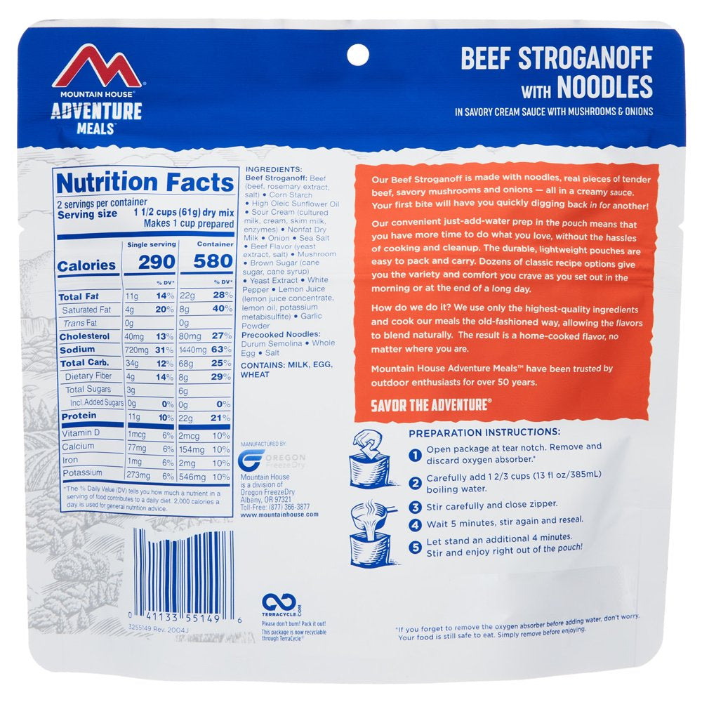 Beef Stroganoff W/Noodles, Freeze-Dried Food, 2 Servings