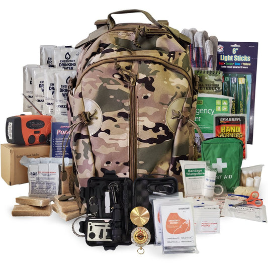 1 Person Emergency Kit / Survival Backpack for 72 Hours for Natural Disasters, Hurricanes, Dooms Day– Camo