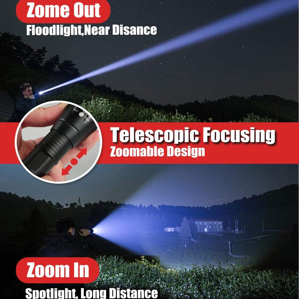 Flashlights, LED Tactical Flashlight, 5 Modes, Waterproof Focus Zoomable Camping Lanterns(2 Pack)