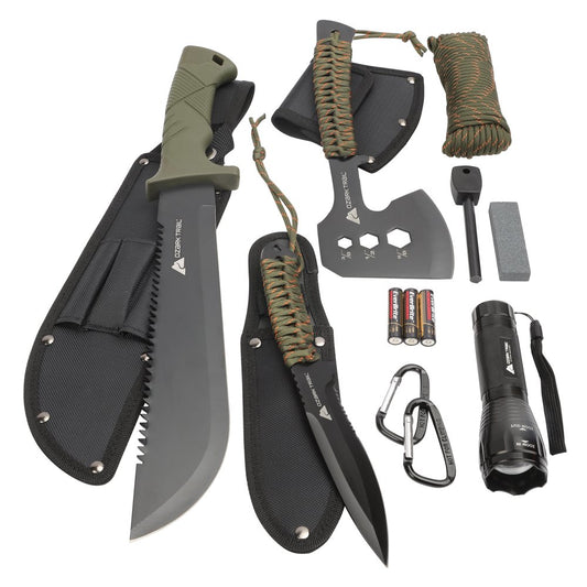 12 Pack Camping Tool Set with Flashlight, Machete, Knife and more