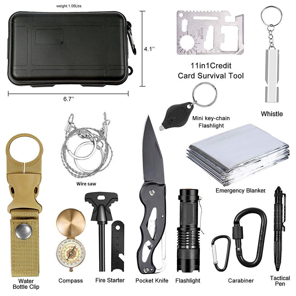 14 in 1 Emergency Survival Gear Kit for Outdoor Adventure, Hiking, Disaster relief