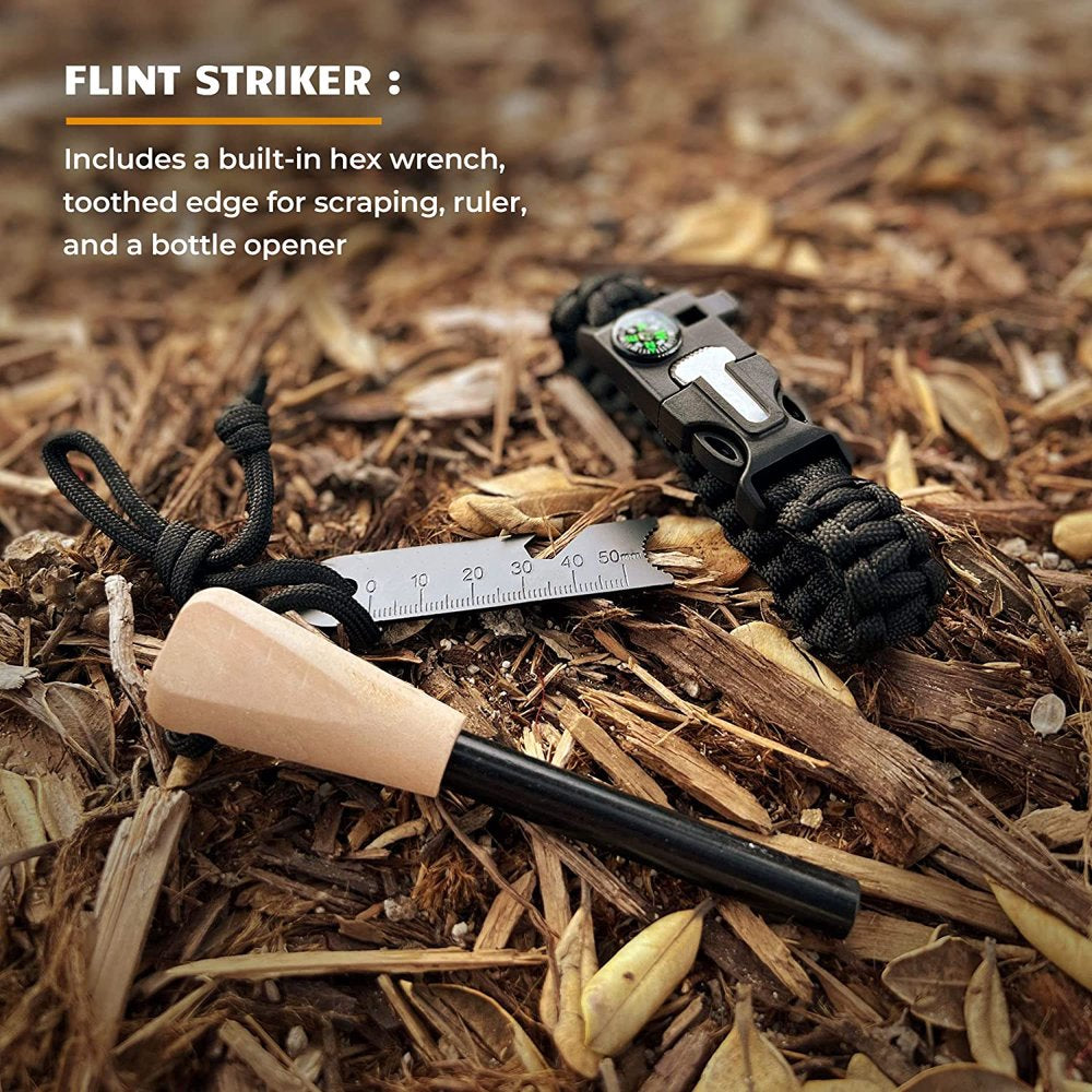 Fire Starter & Steel Striker Bushcraft Firesteel, Flint Sparks Metal Match Lighter Thick Ferro Rod Camping & Hiking Tool, Backpacking Survival Gear, Gadgets for Men Christmas Gift / Stocking Stuffers