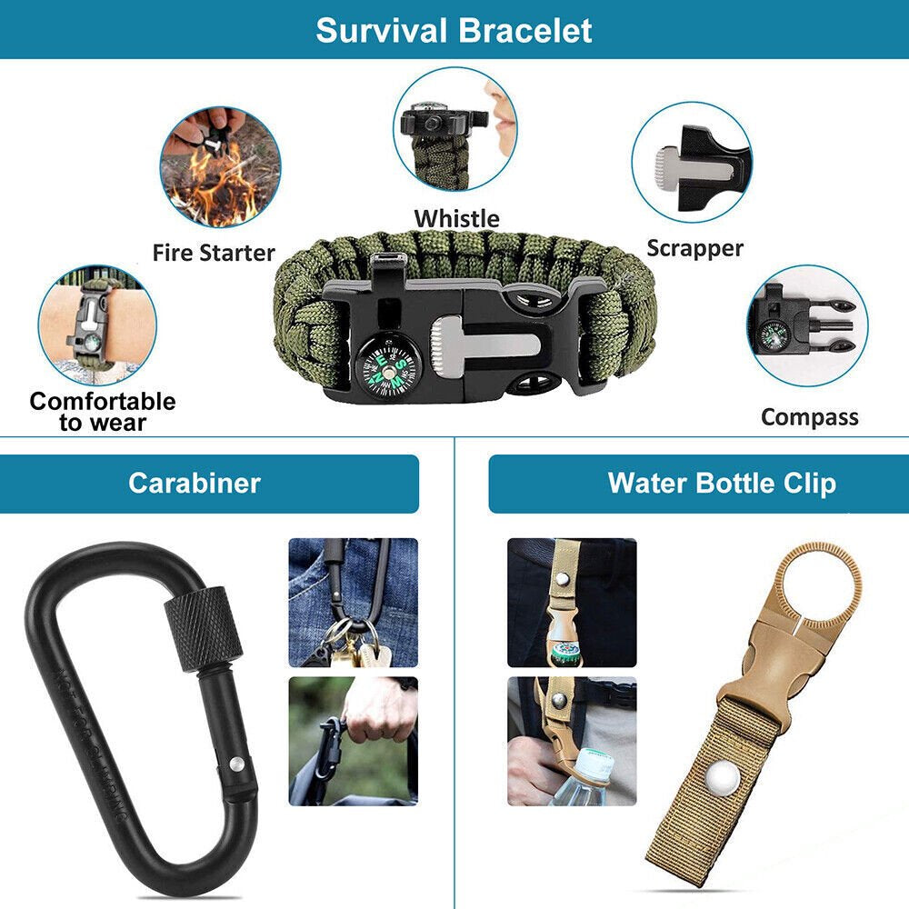 14 in 1 Emergency Survival Gear Kit for Outdoor Adventure, Hiking, Disaster relief